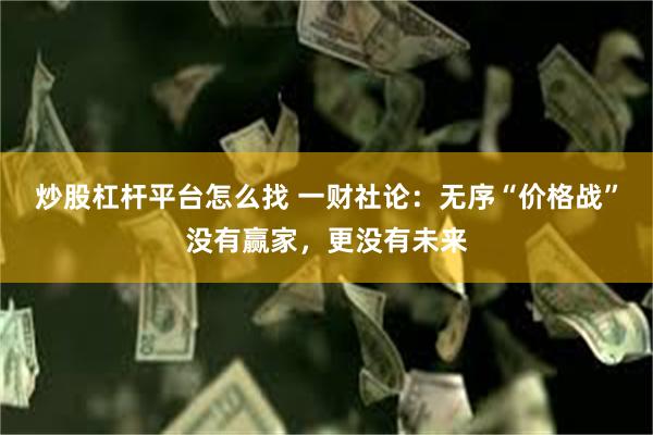 炒股杠杆平台怎么找 一财社论：无序“价格战”没有赢家，更没有未来